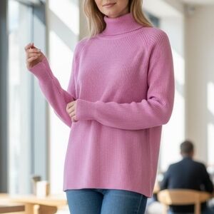 EUC Pink Rose Size XS Ribbed Dolman Sleeve Turtleneck Sweater!